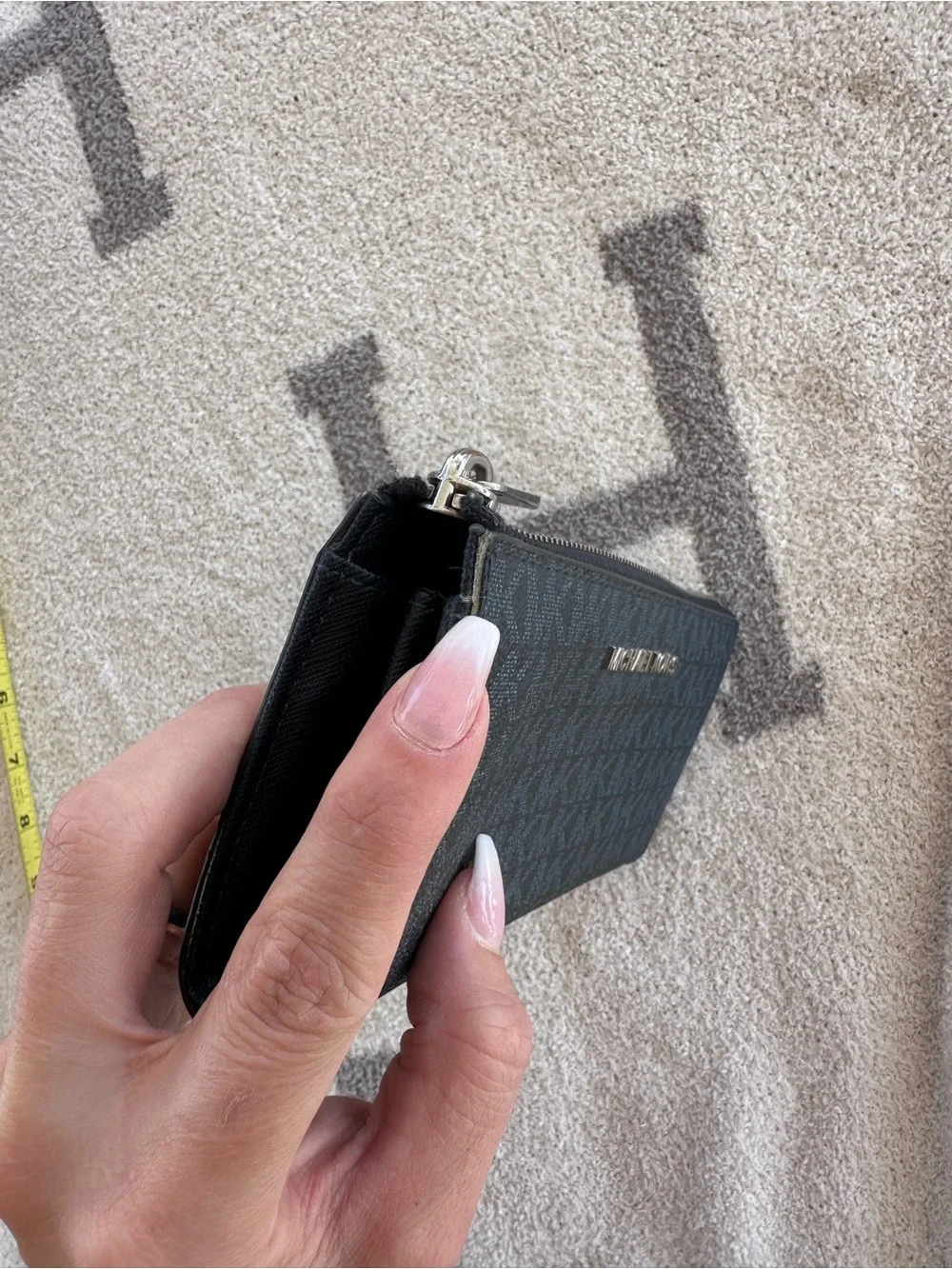 Michael Kors Black Logo-Print Zip Wallet with Gold Hardware